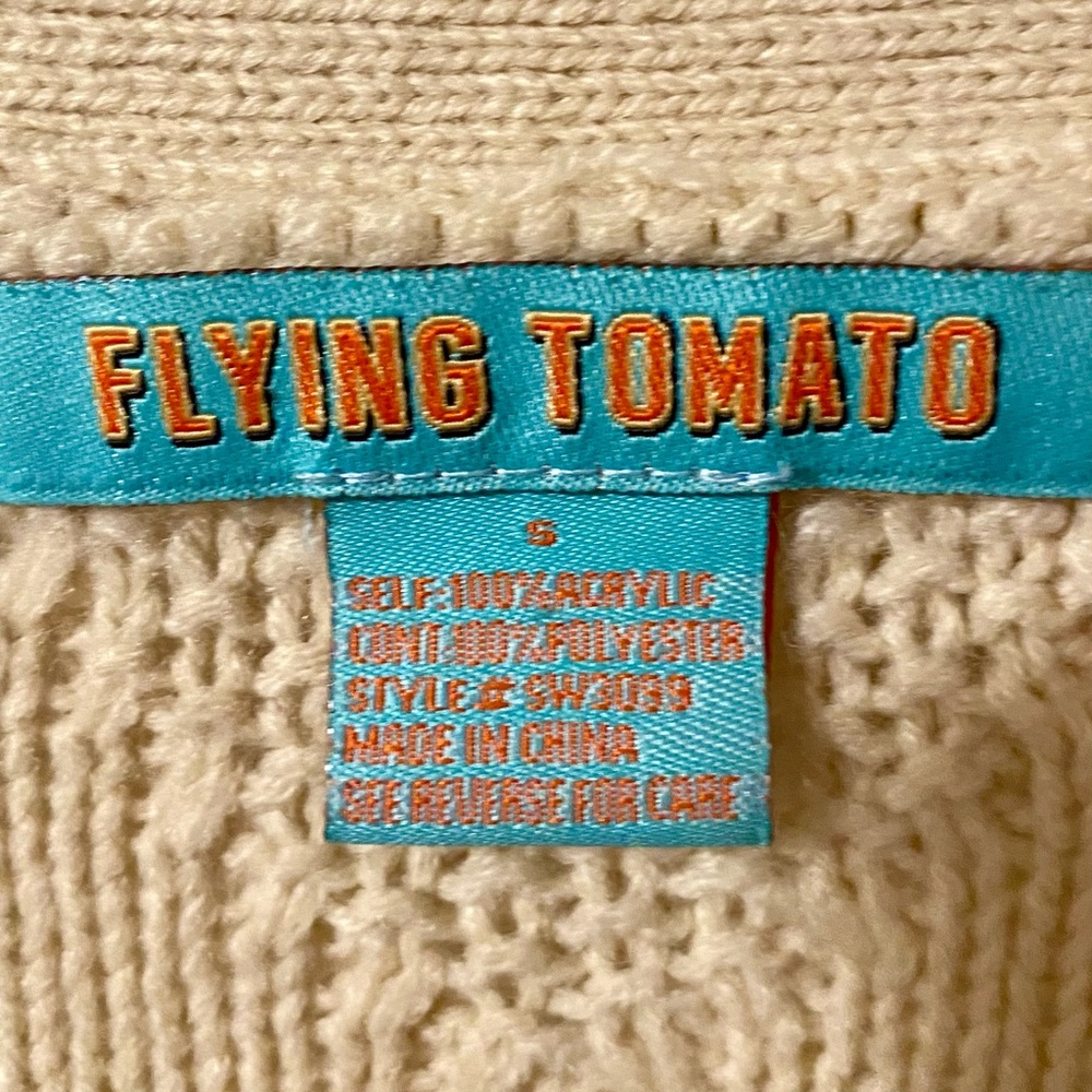 Flying Tomato Cream and Floral Cable Knit Open Front Cardigan Size S - Picture 7 of 7